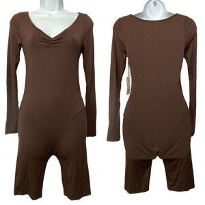 GEEL Ghauri One Piece Romper Bike Shorts Long Sleeves Soft Base NWT Brown M 28-2